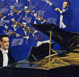 Gershwin himself performed 'Concerto in F' at the Carnegie Hall (colour litho)