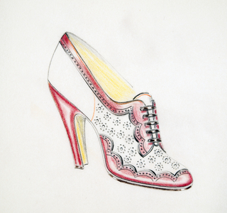 Pink and White Brogue Lace Up Heeled Shoes, from 'Die Schuhmode', pub. 1924/25 (crayon on tissue paper)