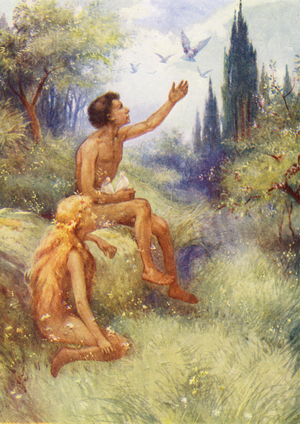 Adam and Eve (colour litho)