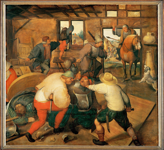 Brawl in a Pub (painting on oakwood)