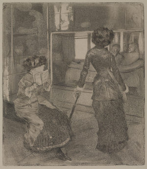Mary Cassatt at the Louvre: The Etruscan Gallery, 1879-1880 (etching, drypoint, aquatint, and softground etching on Arches paper)
