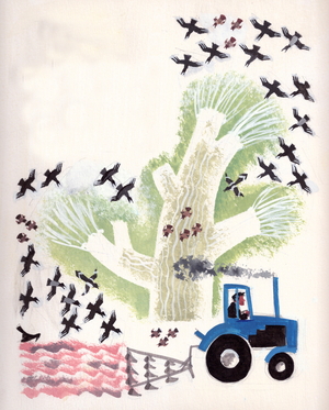 Illustration from 'A Nestling Flew Into the Yard' by Gaida Lagzdyn, 1971 (gouache on paper)