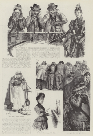 Visitors to the Paris Exhibition listening to the Phonograph (engraving)