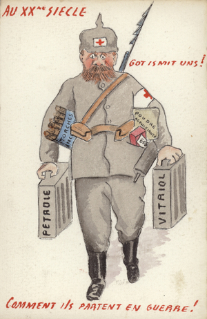 German soldier carrying lots of explosives (colour litho)