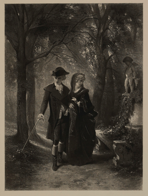 A Stroll in the Park, Photogravure Print from the Original 1874 Painting by Francois Claudius Compte-Calix, The Masterpieces of French Art by Louis Viardot, Published by Gravure Goupil et Cie, Paris, 1882, Gebbie & Co., Philadelphia, 1883