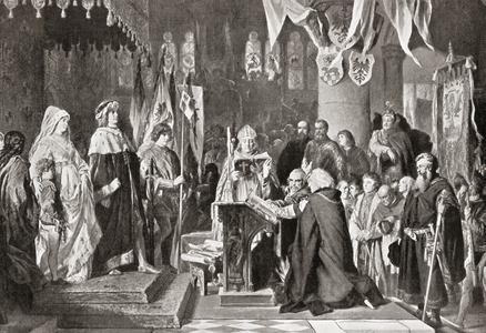 The cities of Berlin and Cologne swear allegiance to Frederick I, from Hutchinson's History of the Nations, pub. 1915