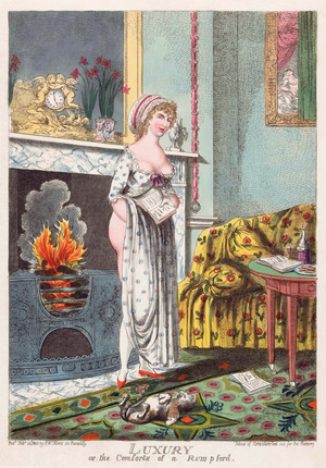 Comforts of a Rum p ford stove (colourized engraving)