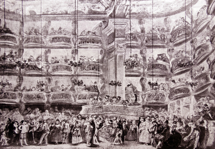 18th century masked ball at a theatre in Madrid in Spain