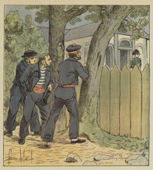Les soldats du Northumberland se dissimulent derriere des arbres pour voir Bonaparte (colour litho)