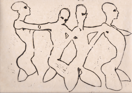 Four Figures, 1987 (charcoal and oil wash)