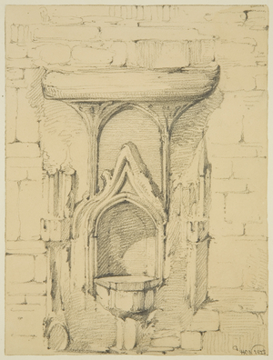 Piscina in courtyard of 131 Temple Street (pencil on paper)