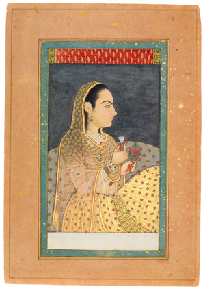 Lady Holding a Cup and a Flower, early 18th century (w/c with gold and silver on paper)