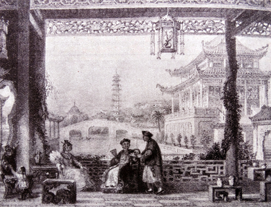 Pavilion and garden at a Chinese manadarin's house at Nanking 1850