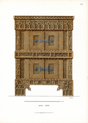 Late Gothic Cabinet with Carvings (chromolitho)