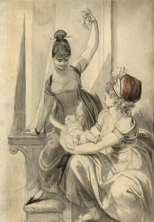 Mother and Her Family in the Country, 1806-1807 (pen, black ink, brush & black & gray wash, with watercolour & traces of white gouache, over graphite, on ivory laid paper)