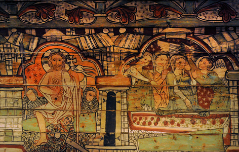 Life of Christ, painting of stave church. 13th century, Al, Hallingdal, Norway