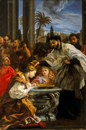 Baroque - Painting : St. Francis Xavier baptises a woman  1706-1709