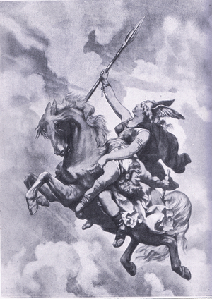 Siegfried sacricied to the vengance of the Gods, illustration from'Cassell's Romance of Famous Lives', c.1940 (litho)