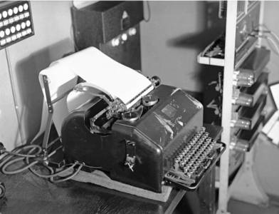 Oslo ca 1935 Modern remote printer photographed in NTB. TV. Control panel …, 1935 (photo)