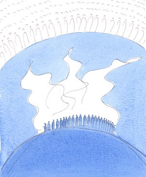 Whenever the Church on earth prays the Creed with faith and fervour, the Saints and Angels, with the Holy Trinity, rejoice at seeing such a blaze of love and faith from upon earth, 2004 (w/c on paper)