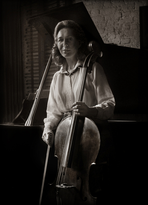 Amaryllis Fleming, the celebrated cellist rehearsing at home in South Kensington (b/w photo)