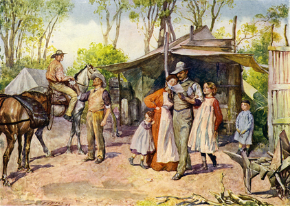 Delivering letters in the Australian bush (colour litho)
