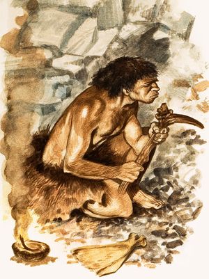 Stone Age Toolmaker (gouache on paper)