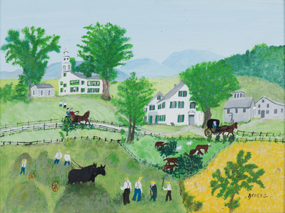 Haying, 1956 (oil on masonite)