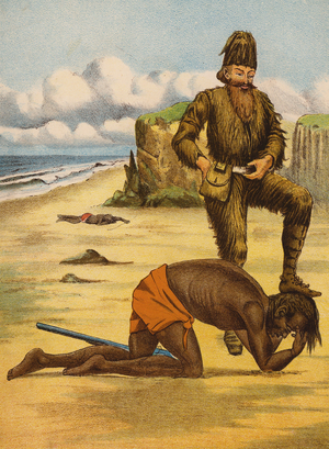 Robinson Crusoe (colour litho)