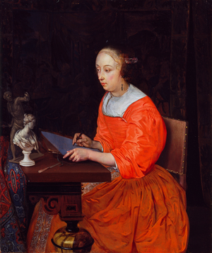 A Lady Drawing, Netherlands, c.1665 (oil on panel)