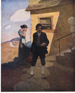 Jim Hawkins leaves home: I said good bye to my mother and the cove (colour litho)