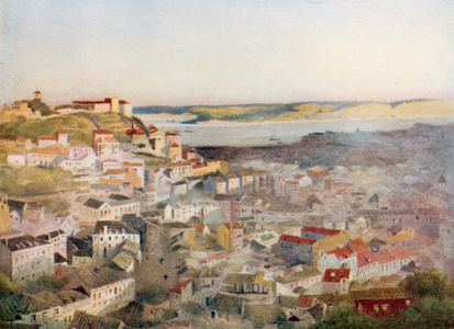 The Hill of St George, Lisbon (colour litho)