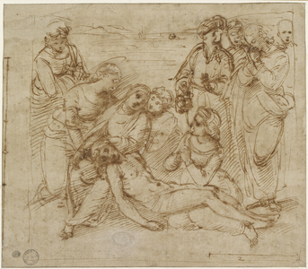 The Lamentation (study for the Entombment of Christ), WA1846.170 (pen & brown ink over geometrical indications in blind stylus)