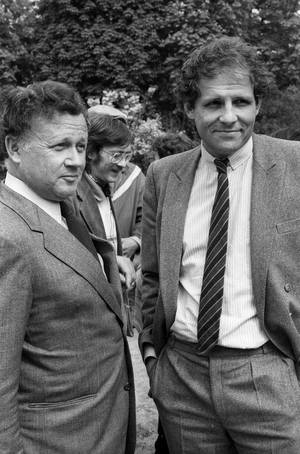 Patrick Poivre d'Arvor and Philippe Bouvard, 1983 (b/w photo)