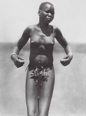 Africa: Dancing girl, eastern Djur (b/w photo)