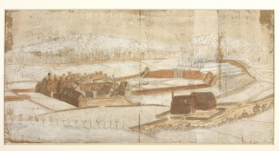 Add. 78610.(h) View of Wotton with the garden, grotto and environs from the western corner, c.1650 (pen & ink with crayon & wash)
215 x 435mm

John Evelyn

1650s?