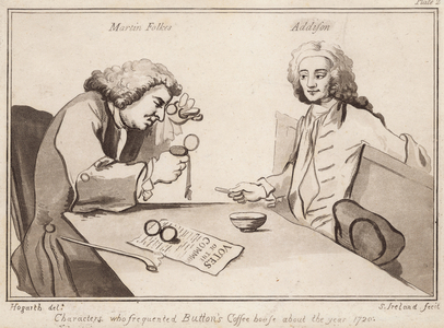 Characters who frequented Button's Coffee House about the year 1720s; Martin Folkes, Addison (engraving)