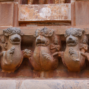Rock Cut Carvings Of Hindu  Image On A Wall At The Brihadishwara Temple, Thanjavur, India, 2008 (photo)