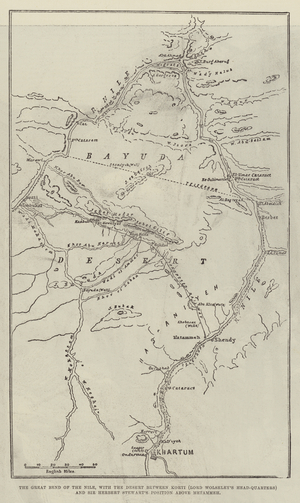 The Great Bend of the Nile, with the Desert between Korti (Lord Wolseley's Head-Quarters) and Sir Herbert Stewart's Position above Metammeh (engraving)