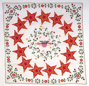 Quilt; 'Stars & Eagle' (cotton, silk, pieced, appliquéd, embroidered)