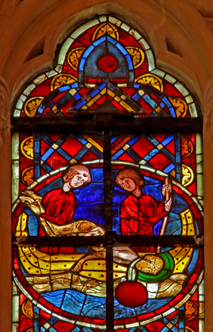 Window w211 depicting St Vincent's body is thrown into the sea (stained glass)