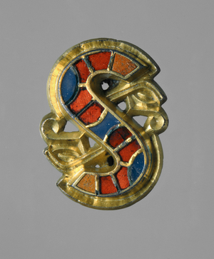 Fibula or buckle in silver gilt with enamel and precious stones (silver and stones)