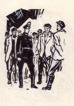 Illustration from "The Bloody Banks of the Nemiga River" by Vladimir Karpov, 1962 (gouache on paper)