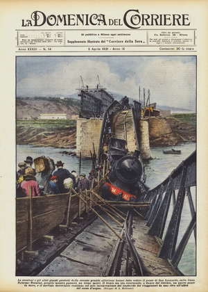 The erosions and other failures produced by the recent great flood caused the bridge to collapse  (colour litho)
