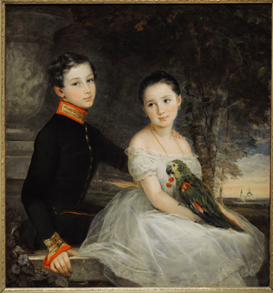 Children with a parrot, 1850