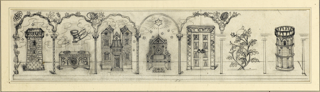 The Emblems of the Virgin, design for Campion Hall Altarpiece, c.1941 (pencil on paper)