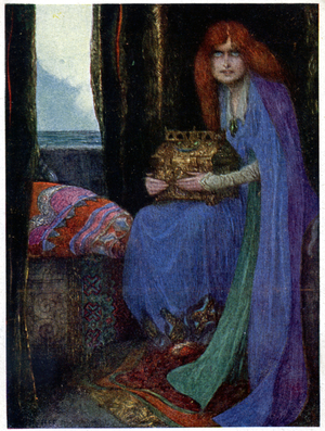 Music. Opera. Isolde: "Rache fur den Verrat" (IIIrd scene, Ist Act). Illustration for the opera: Tristan und Isolde, by Richard Wagner (1865), Austria, c.1930 (postcard)