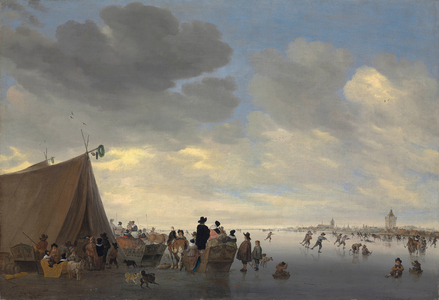 Skaters on the frozen river Lek, the town of Vianen beyond, 1653 (oil on canvas)
