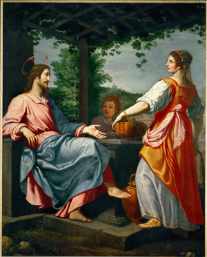 Christ and the Samaritan woman at the well (painting on canvas)