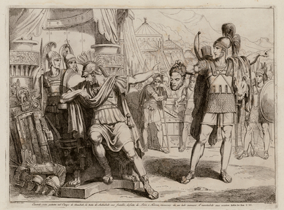 Hannibal presented with the head of his brother Hasdrubal (etching)